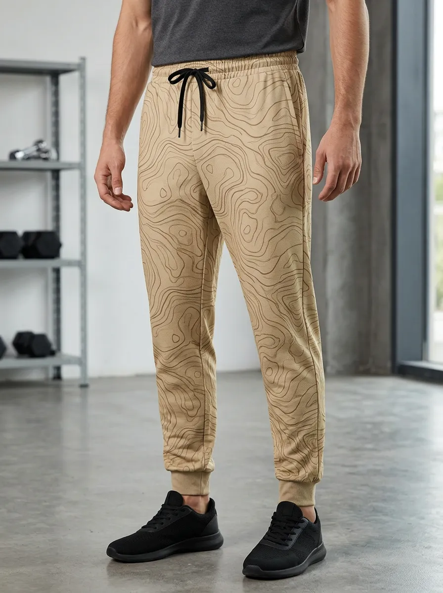 Men's Topographic Print Joggers Drawstring