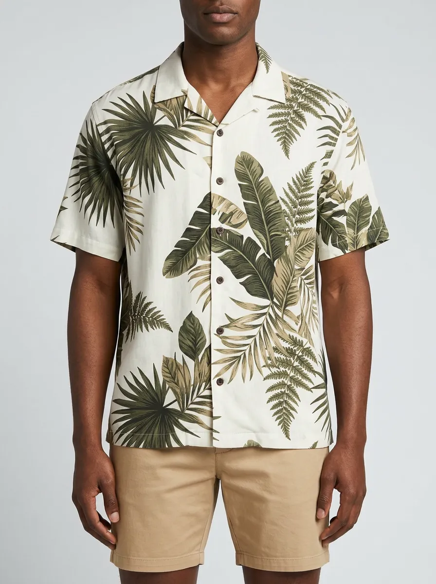Men's Fern Tropical Print Camp Collar Shirt