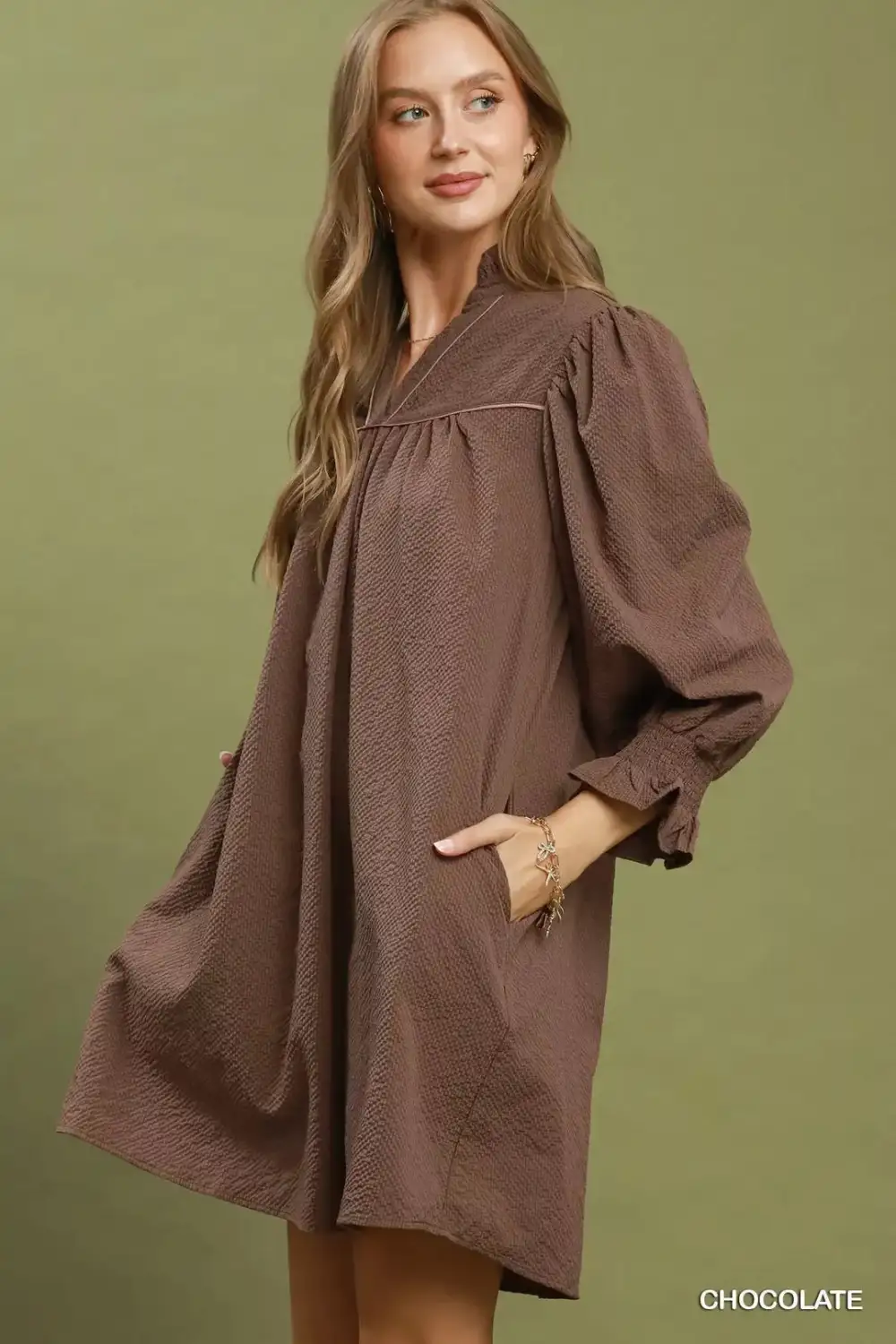 Textured Puff Sleeve Mini Dress