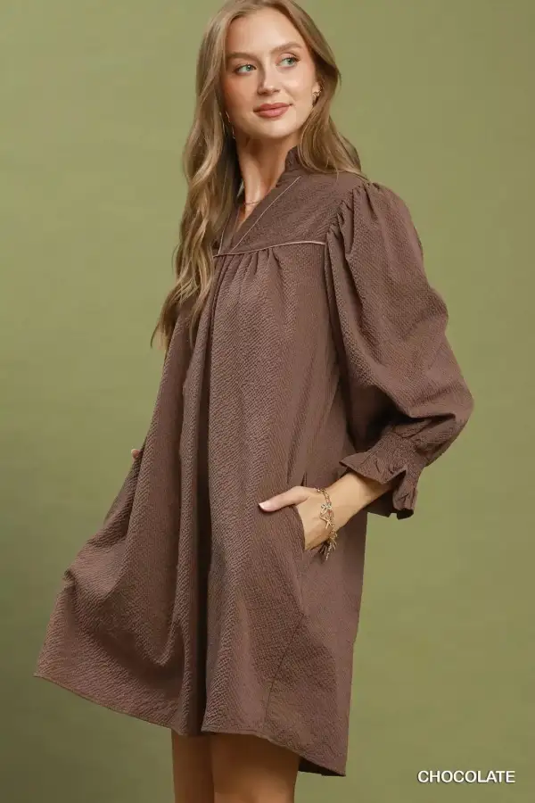 Textured Puff Sleeve Mini Dress