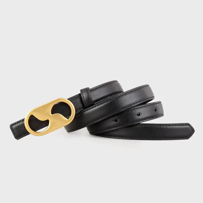 Chain Leather Belt with Golden Buckle