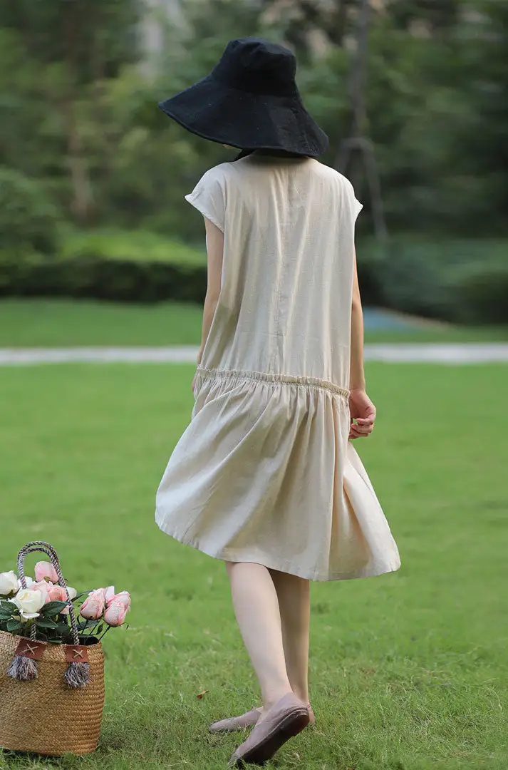 Refined Linen Short Sleeve Midi Dress