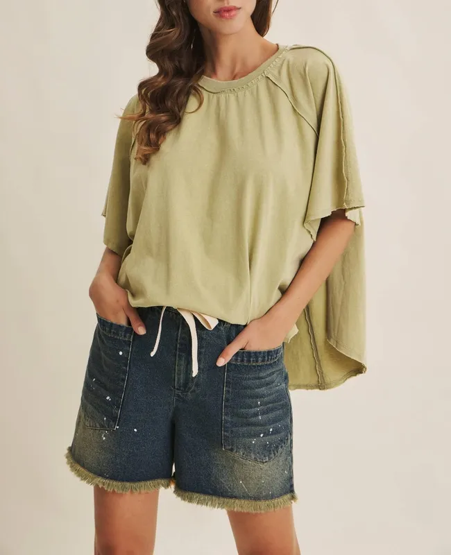 Mineral-Washed Draped Cotton Jersey Top