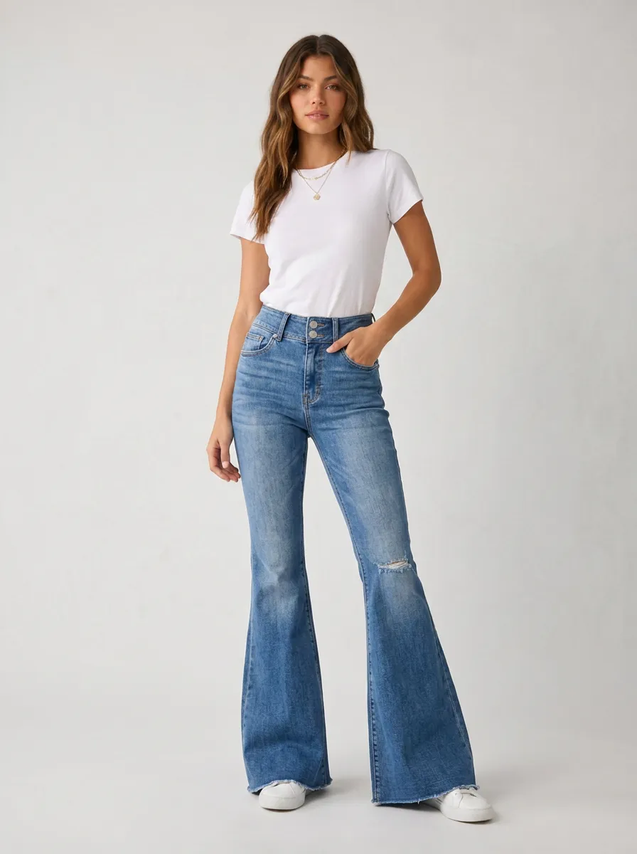 Women's Flare Jeans with Contrast Stitch
