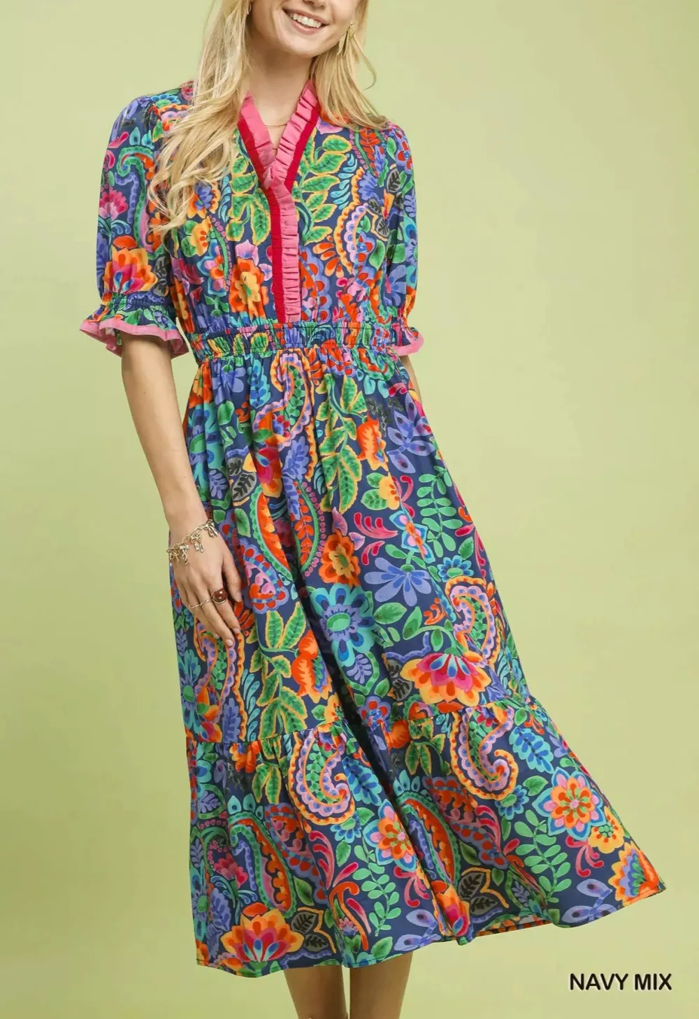 Modern Floral Print Midi Dress