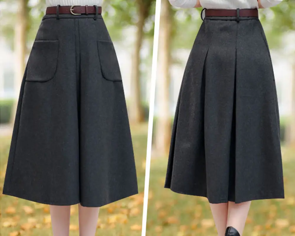 Everyday Pleated Wool A Line Maxi Skirt