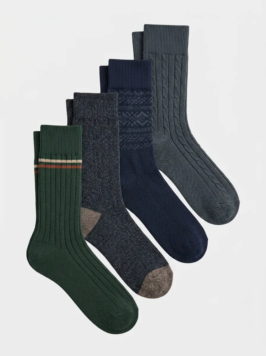 Ribbed Winter Men's Four-Pair Long Socks