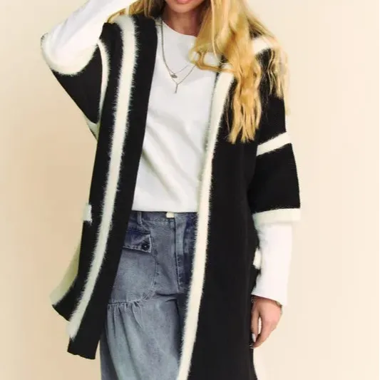 Everyday Open Front Pocket Detail Knit Cardigan