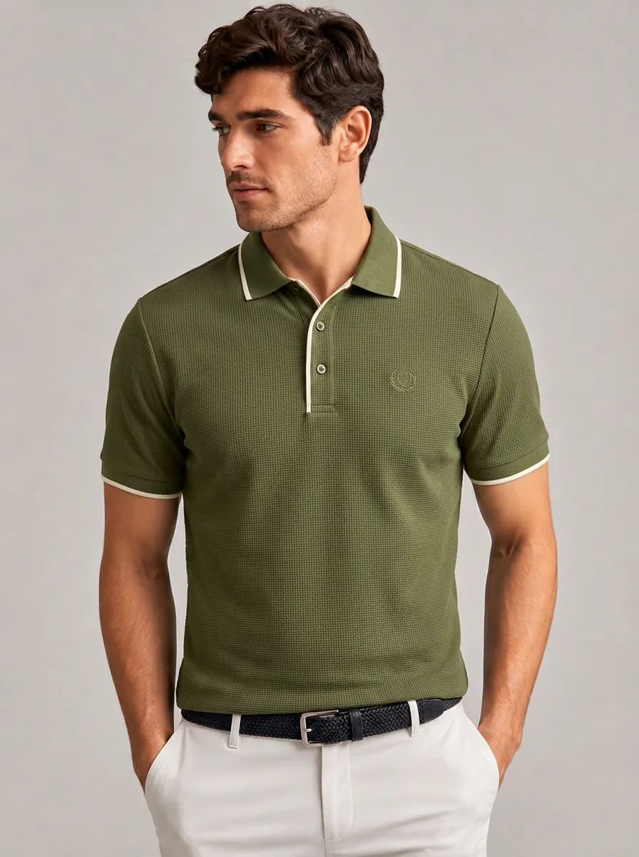 Men's Equestrian Lover Waffle Texture Embroidered Polo Shirt