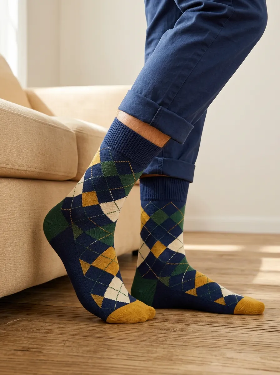 Men's Modern Argyle Pattern Crew Socks