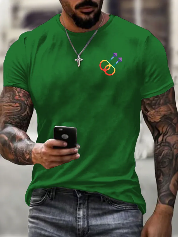 Men's Round-Neck Short-Sleeved T-Shirt With Rainbow-Colored Male Symbol Print