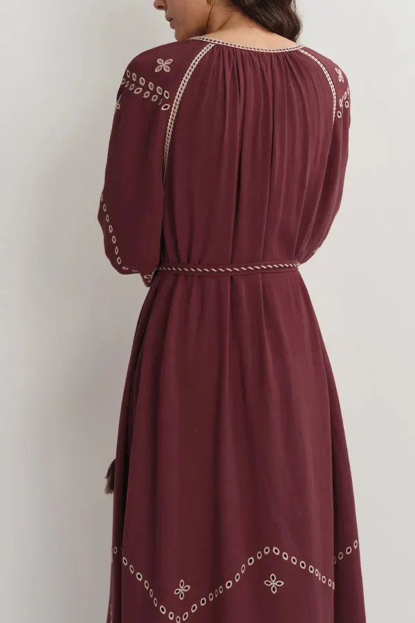 Embroidered Linen Viscose Maxi Dress