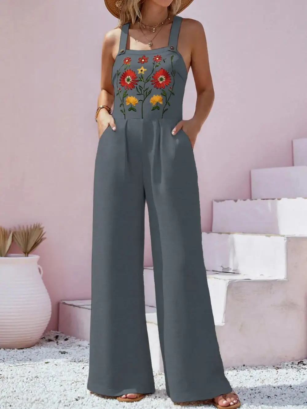 Polished Floral Wide Leg Jumpsuit