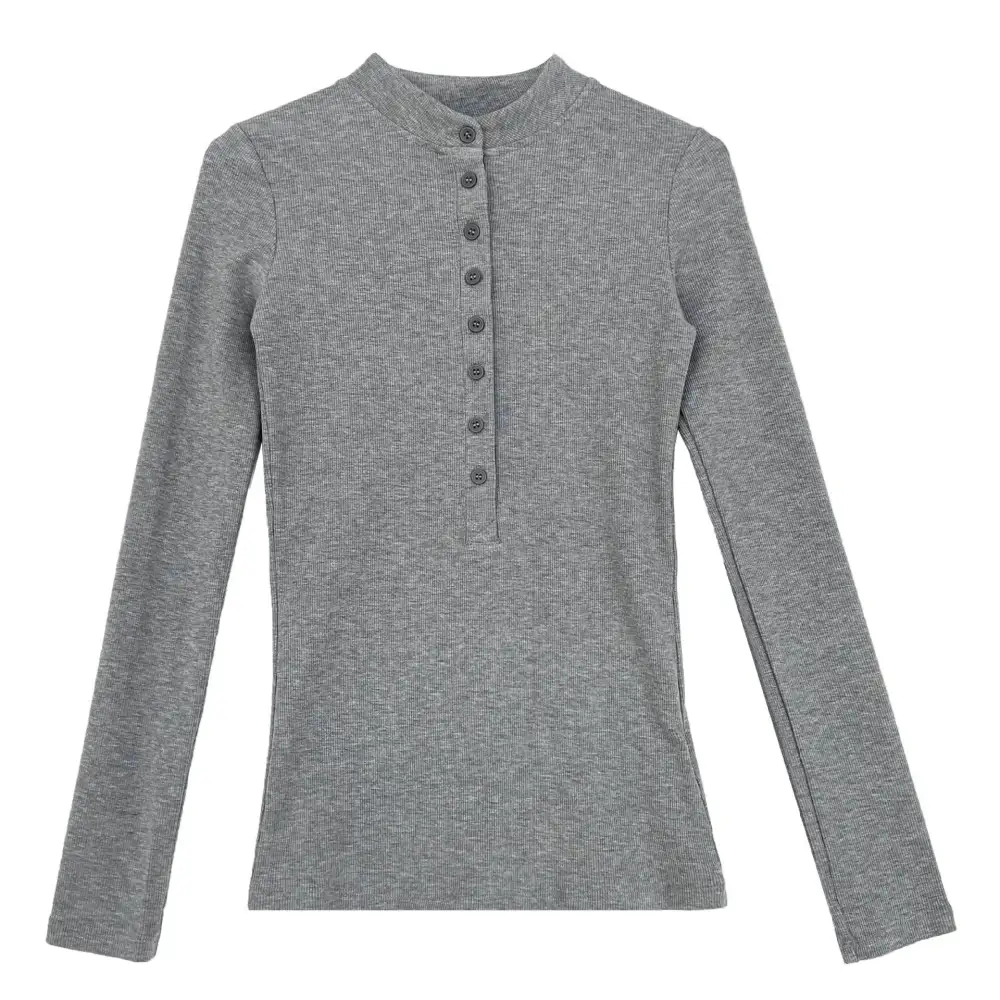 Minimal Slim Fit Single Button Long Sleeve T-Shirt
