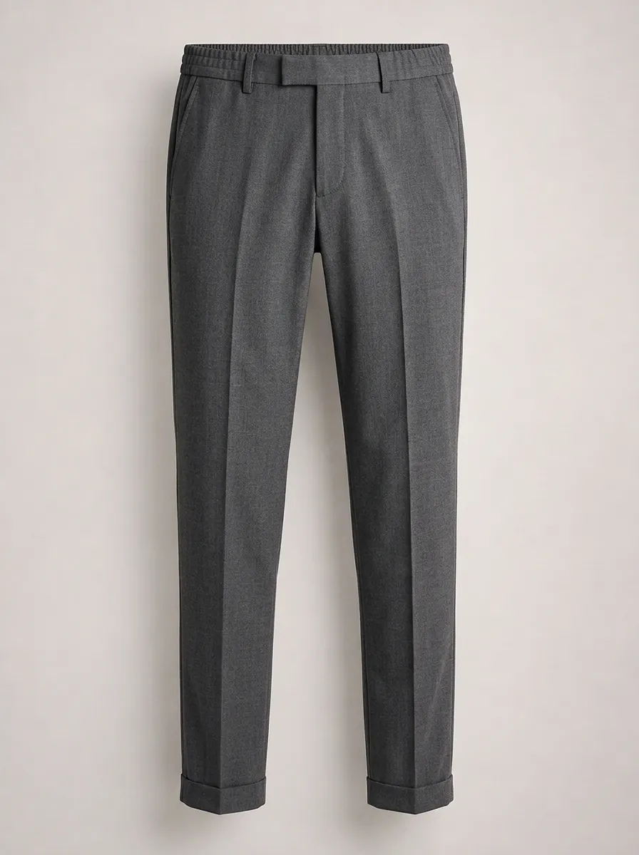 Men's Casual Business Grey Elastic Waist Trousers