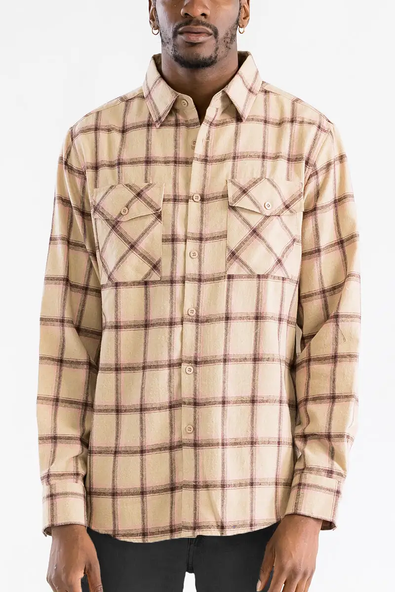 Burgundy White Brushed Flannel Shirt