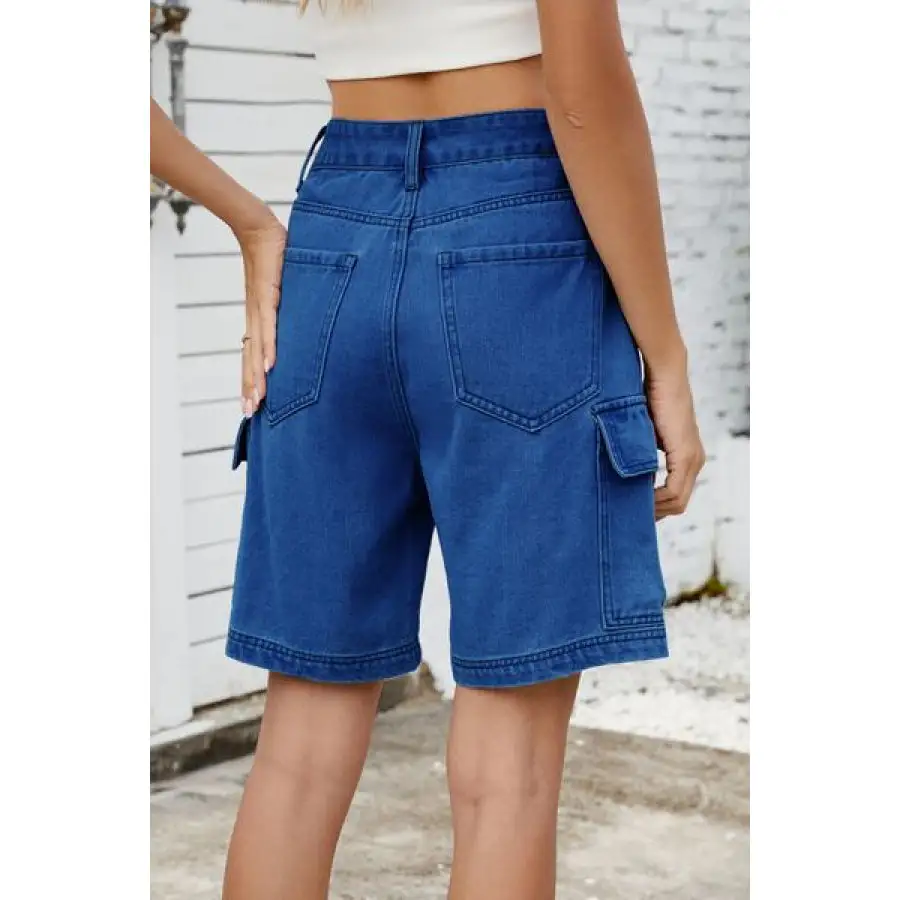 High Rise Pocketed Cargo Denim Shorts