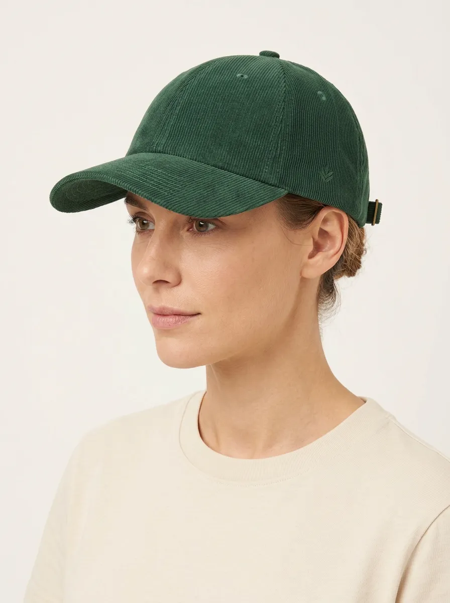 Unisex Minimalist Forest Green Corduroy Curved Brim Baseball Cap