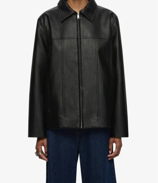 Black Oversized Faux Leather Jacket
