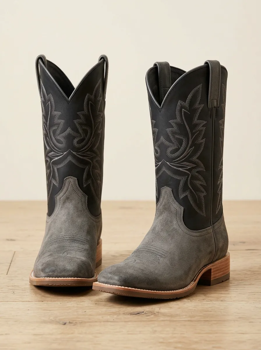 Men's Western Cowboy Two-Tone Embroidered Western Boots Men