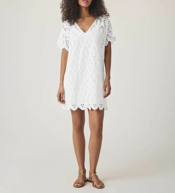 Structured Draped Eyelet Dress