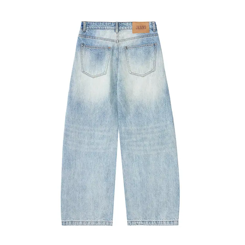 Barrel Leg Pleated Denim Jeans