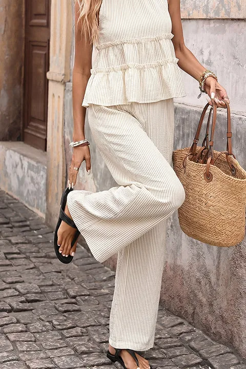 Print Halter Neck Frill Two Piece Set