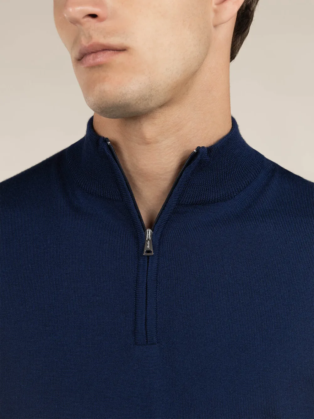 Zip Neck Sweater With Cashmere Merino Blend Detail And Zip Front Funnel Neck Knit Construction