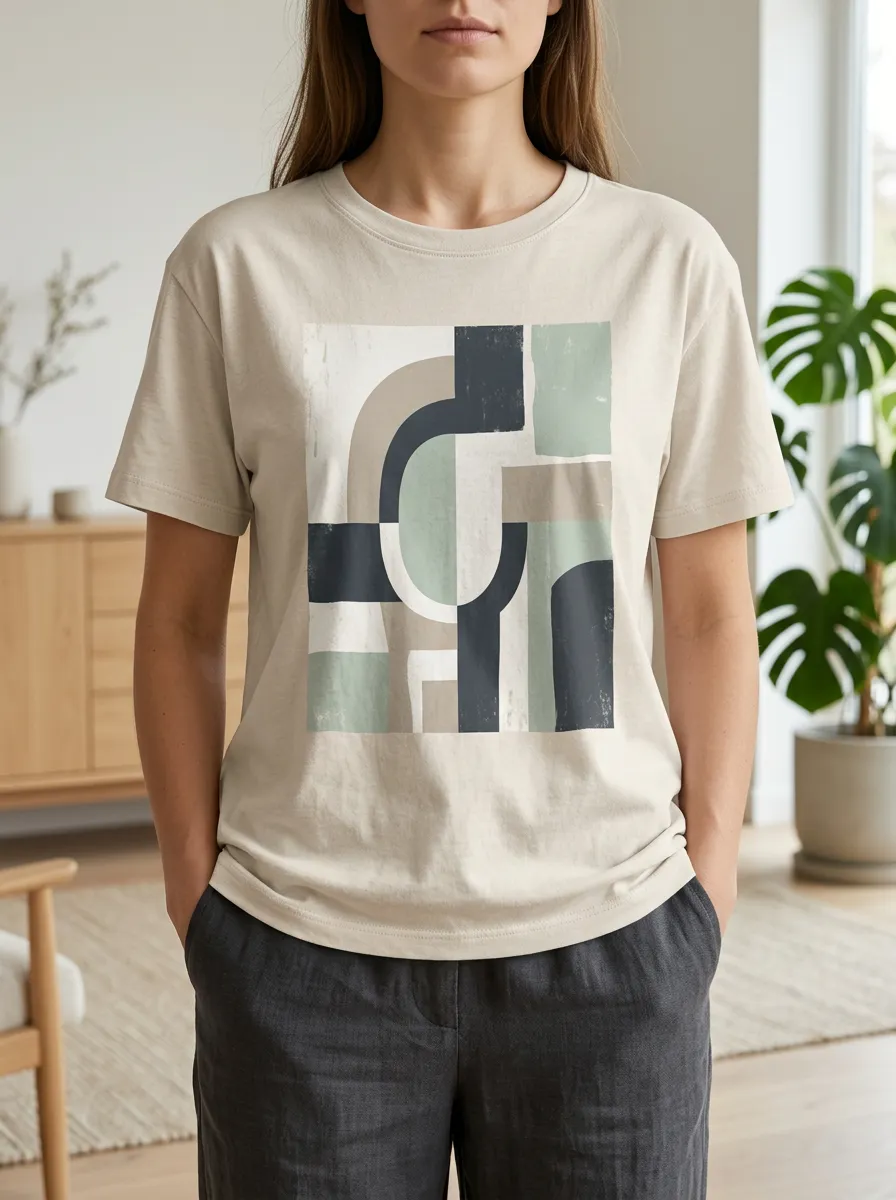 Women's Abstract Geometric Art Balanced Crew Neck T-Shirt