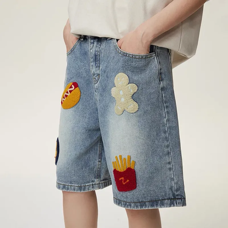 Distressed Embroidered Denim Shorts
