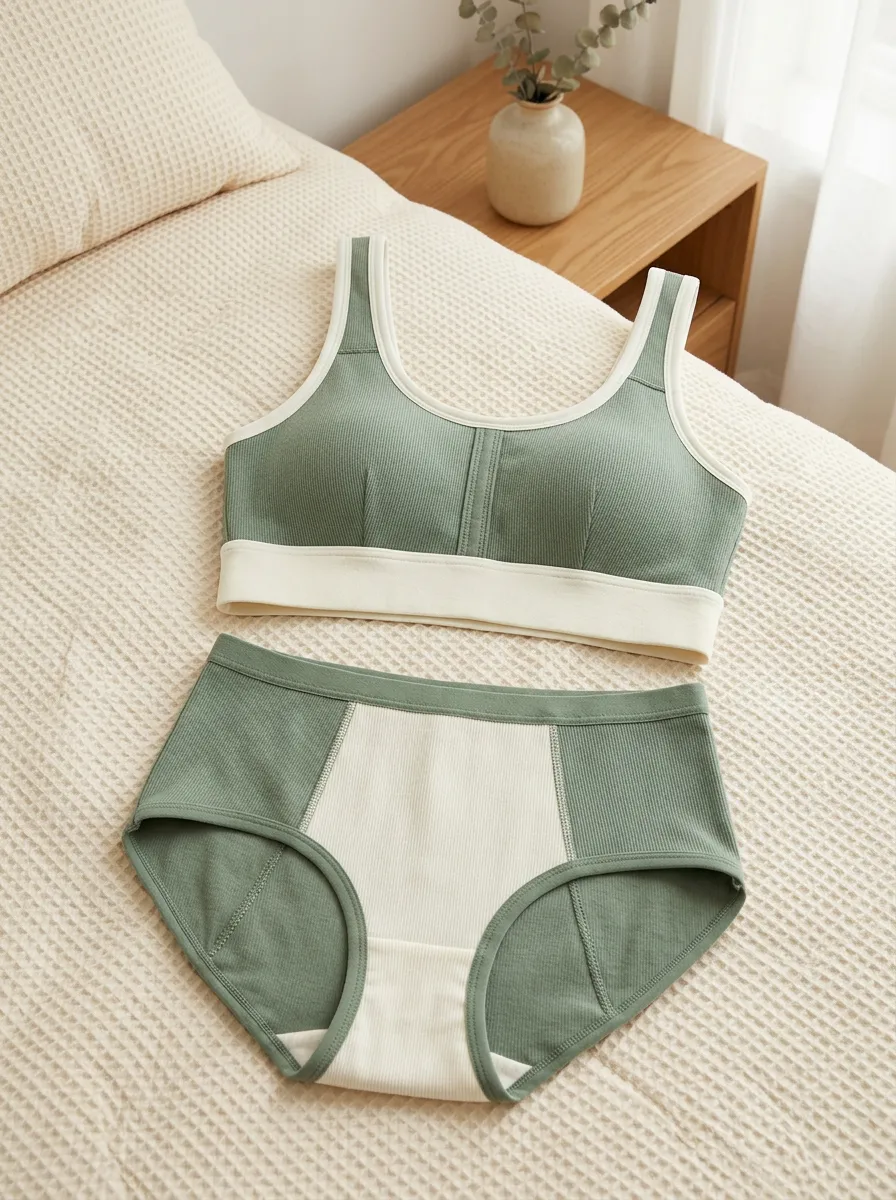Women's Ribbed Colorblock Sports And Lingerie Set