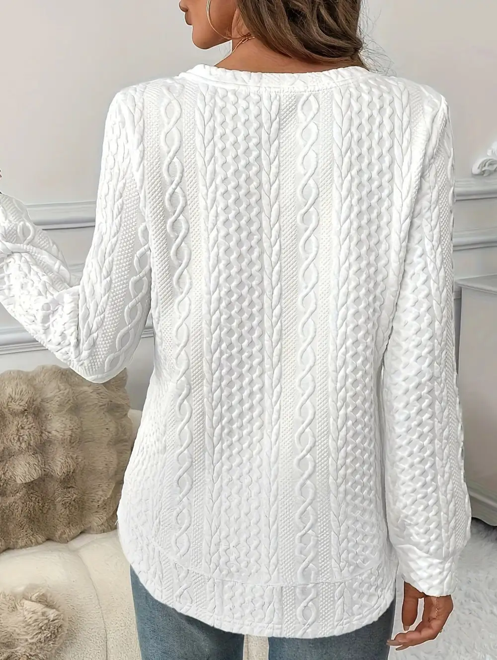 Textured Loose Fitting Drop Shoulder Sweatshirt