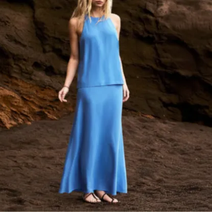 Bias Cut Linen Blend Maxi Skirt