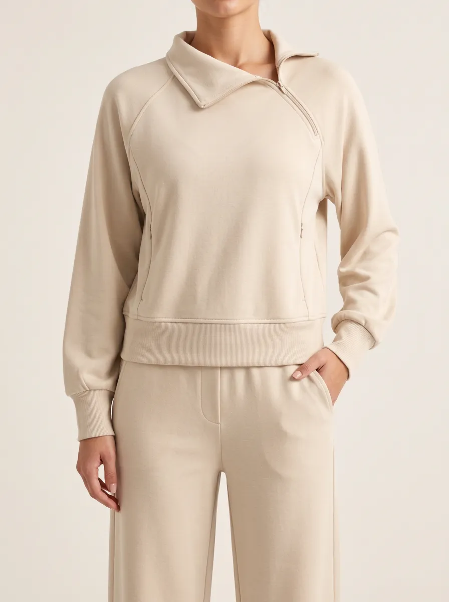 Everyday Zip Front Relaxed Fit Casual Women's Long Sleeve Zip Two Piece Set