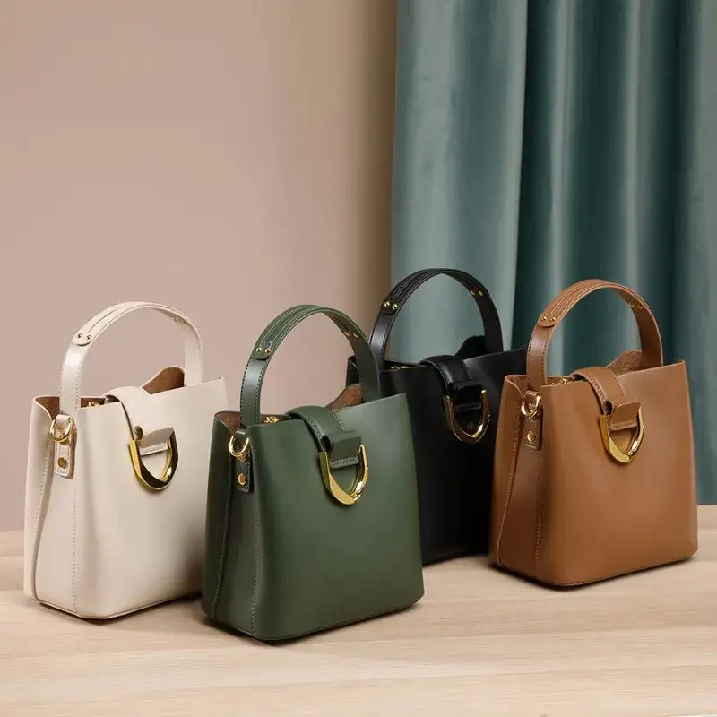 Genuine Leather Bucket Bag Sleek Versatile