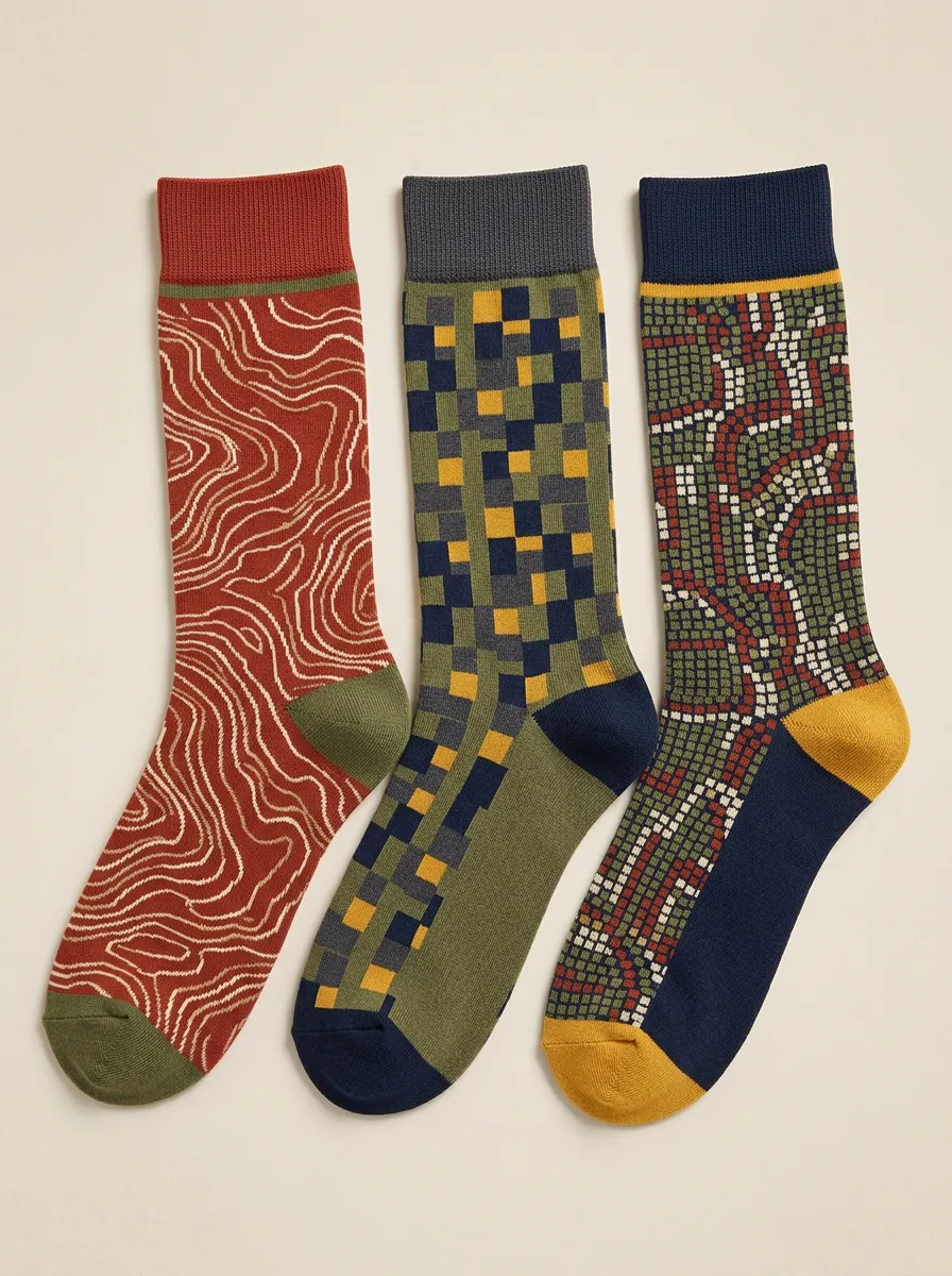 Men's Geometric Abstract Art Printed Three Pack Socks Everyday Design