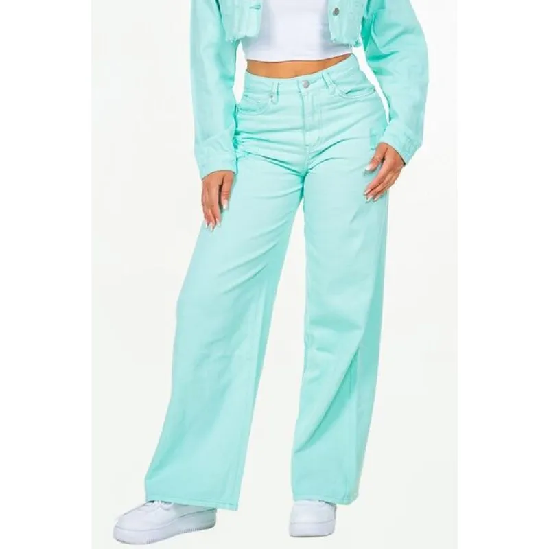High-Waist Distressed Wide Leg Jeans