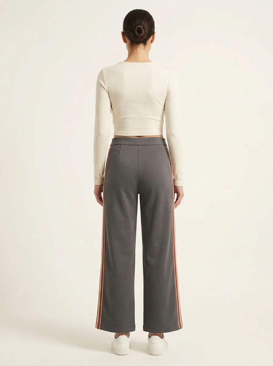 Women's High-Rise Front-Seam Side-Stripe Wide-Leg Trousers
