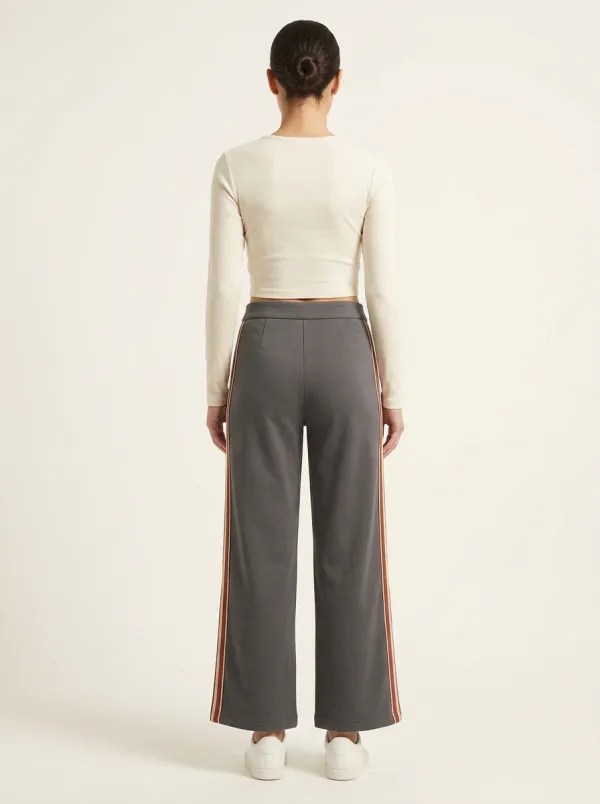 Women's High-Rise Front-Seam Side-Stripe Wide-Leg Trousers