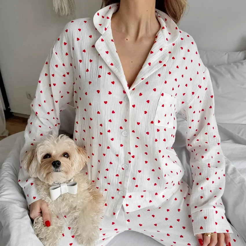 Cotton Heart Print Pajama Set