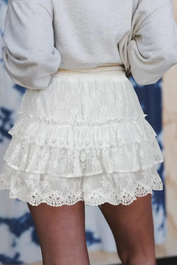 Lace Ruffle Tiered Drawstring Elastic Waist Sweet Shorts