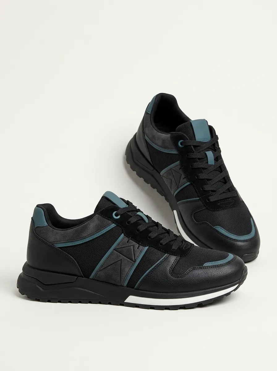 Minimalist Geometric Mesh-Panel Sneakers