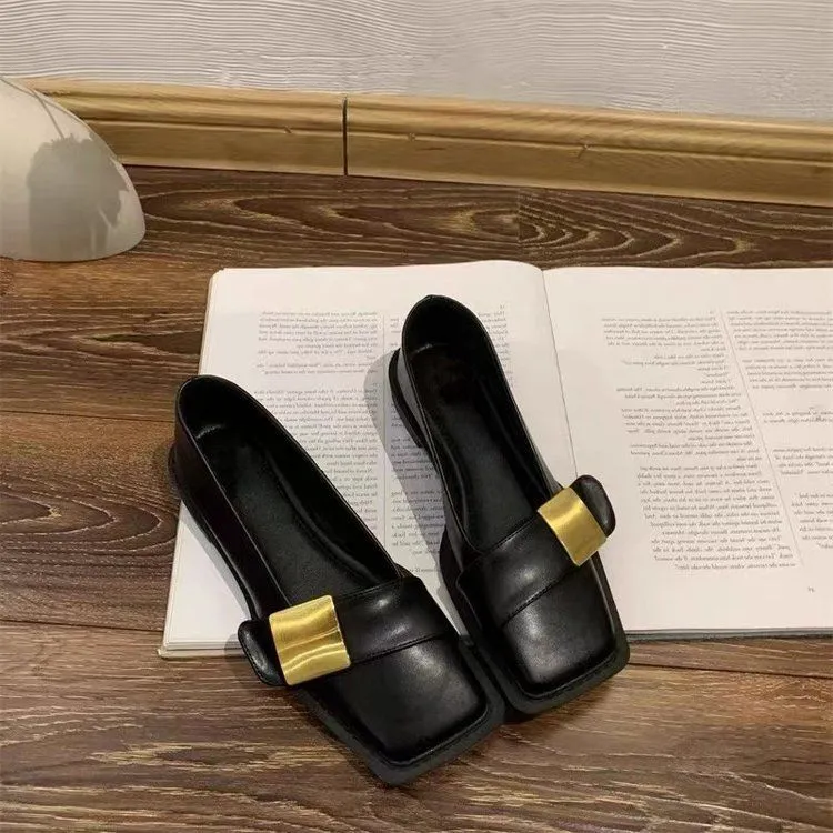 Square Toe Buckle Strap Slip On Loafers