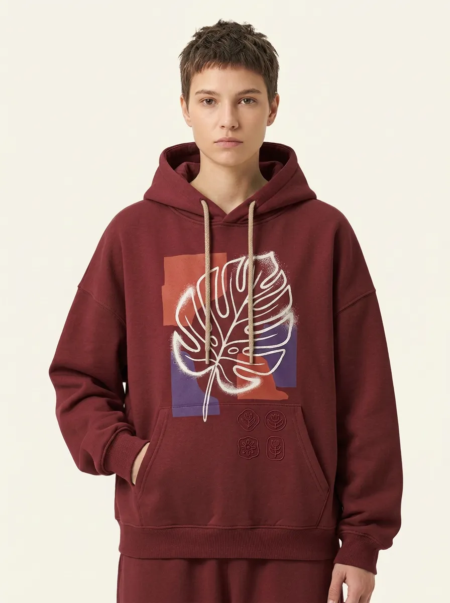 Unisex Botanical Art Monstera Leaf Abstract Hoodie