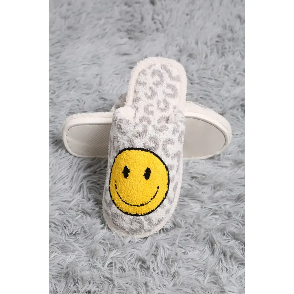 Leopard Print Smiley Women's Casual Slippers