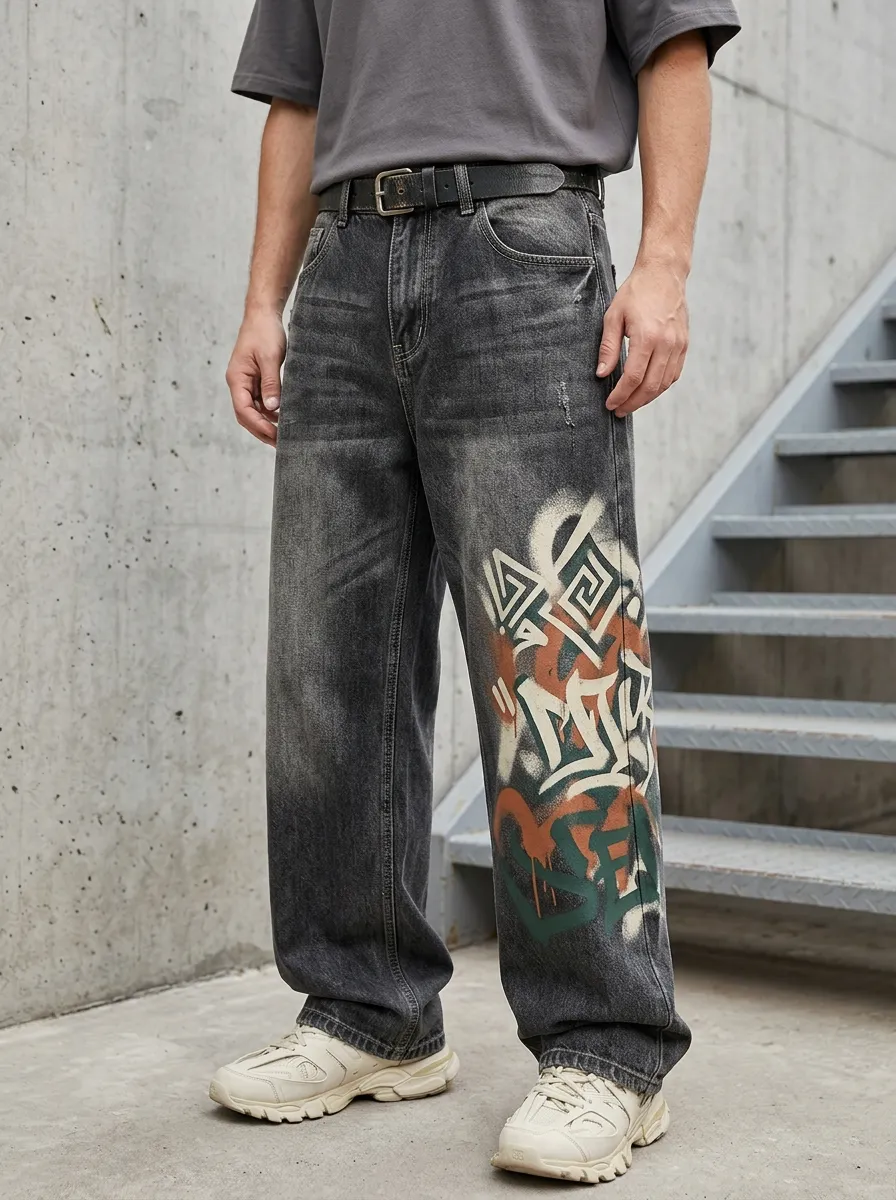 Unisex Streetwear Graffiti Baggy Jeans