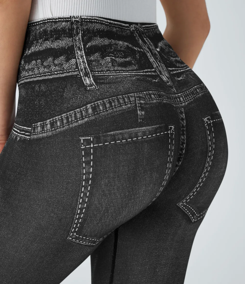 Seamless Flow High Waisted Denim Print Casual Leggings