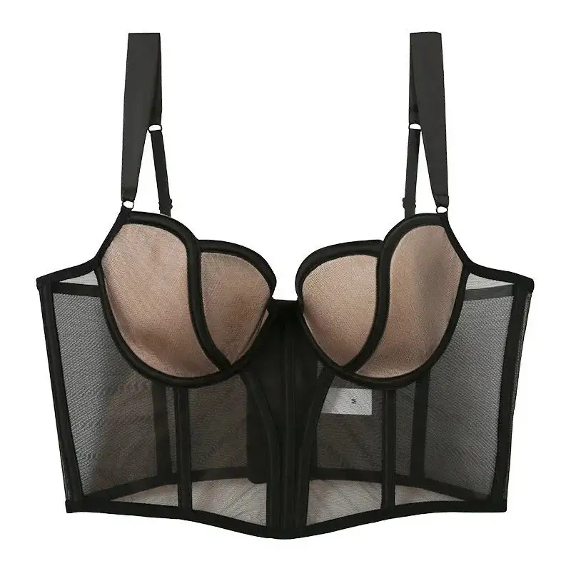 Mesh Corset-Style Longline Bra