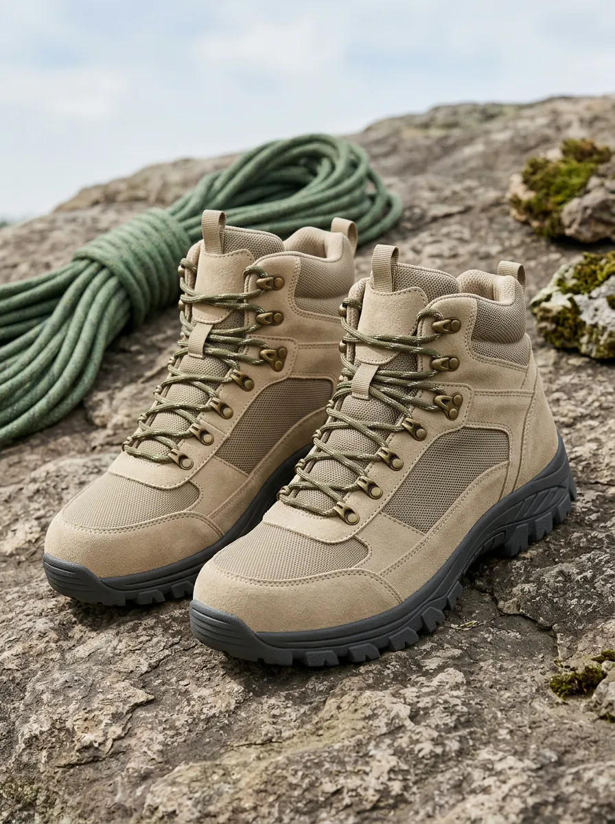 Unisex Outdoor Hiking Trekking Khaki Suede Printed Boots