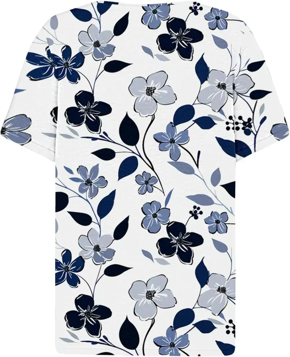Shirts for Women Casual Printed Summer Tops Short-Sleeved Button V-Neck Tops Blouse Fashion Boho T-Shirts